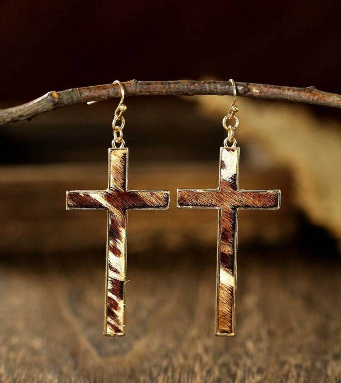 VINTAGE COWHIDE CROSS EARRINGS