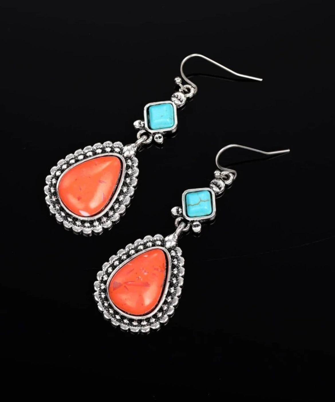 ORANGE AND TURQUOISE DANGLE EARRINGS