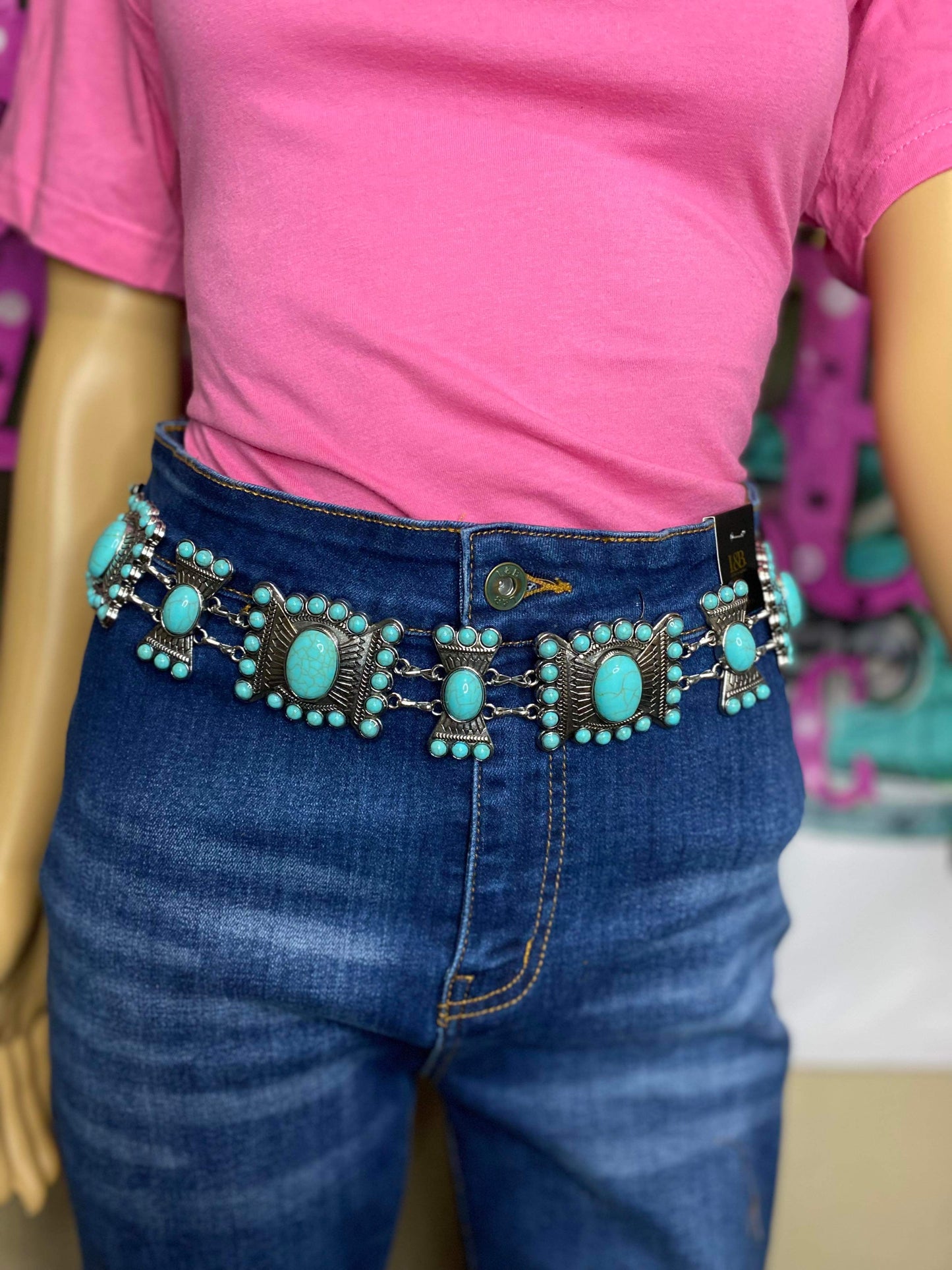 Silver and Turquoise chain belt