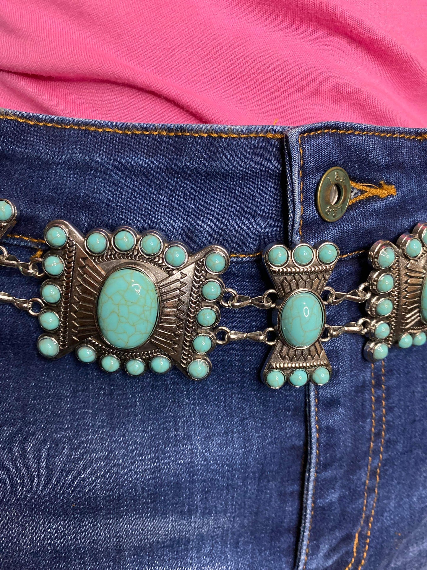 Silver and Turquoise chain belt