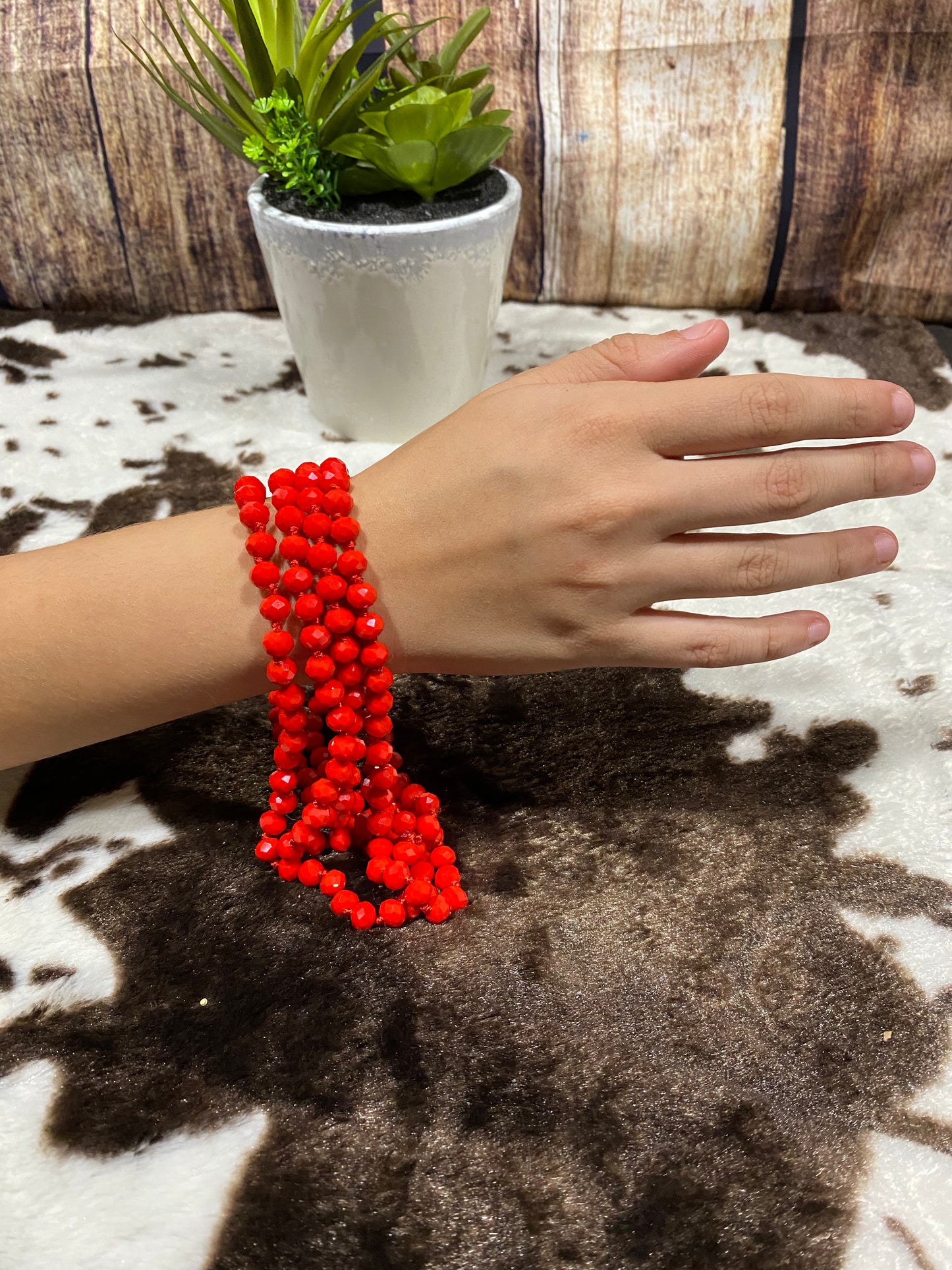 Red Long Beaded Necklace