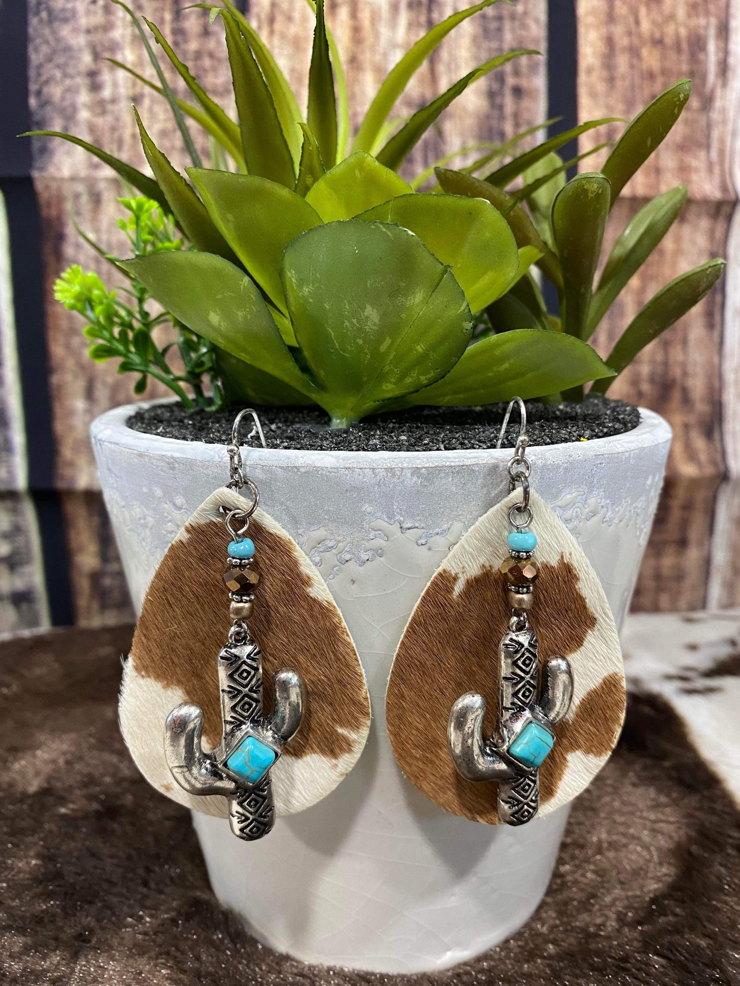 CACTUS COWHIDE EARRINGS