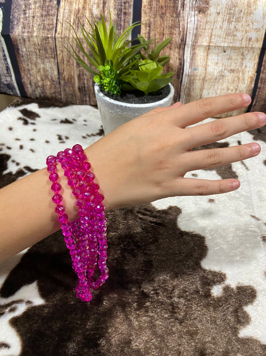 Clear Pink Long Beaded Necklace