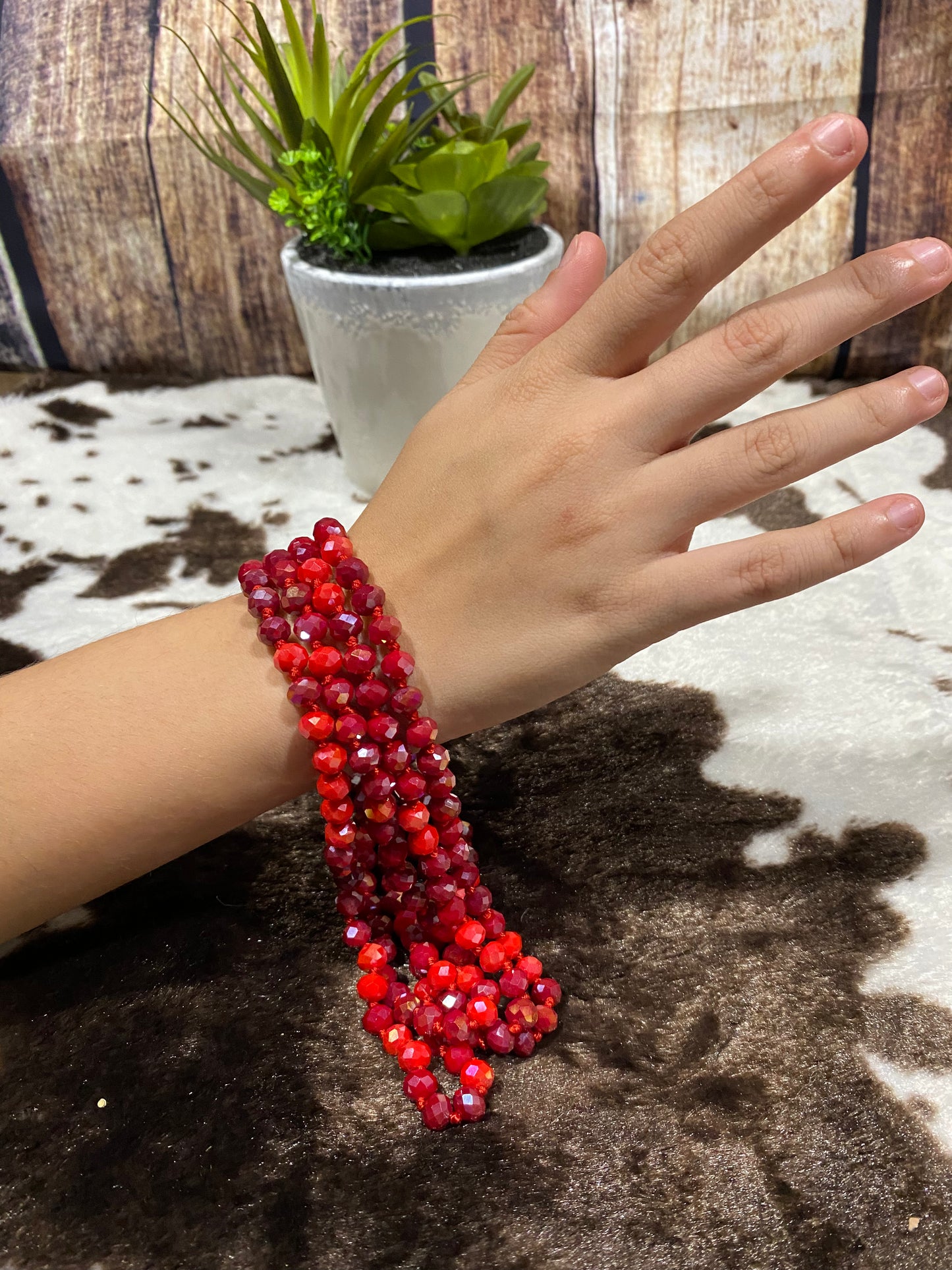 Long Dark Red Beaded Necklace